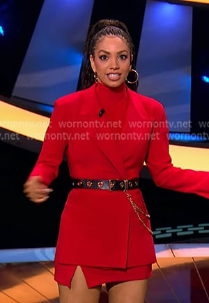 Corinne’s red red blazer and mini skirt on Beat Shazam Corinne’s red red blazer and mini skirt on Beat Shazam