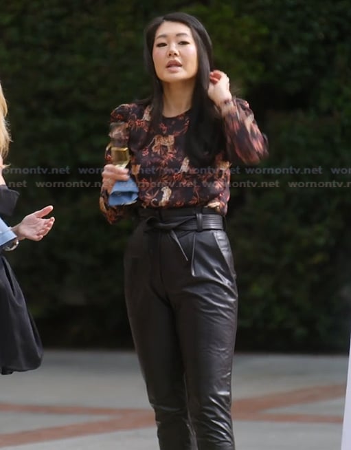 Crystal Kung Minkoff’s printed top and pants on The Real Housewives Ultimate Girls Trip