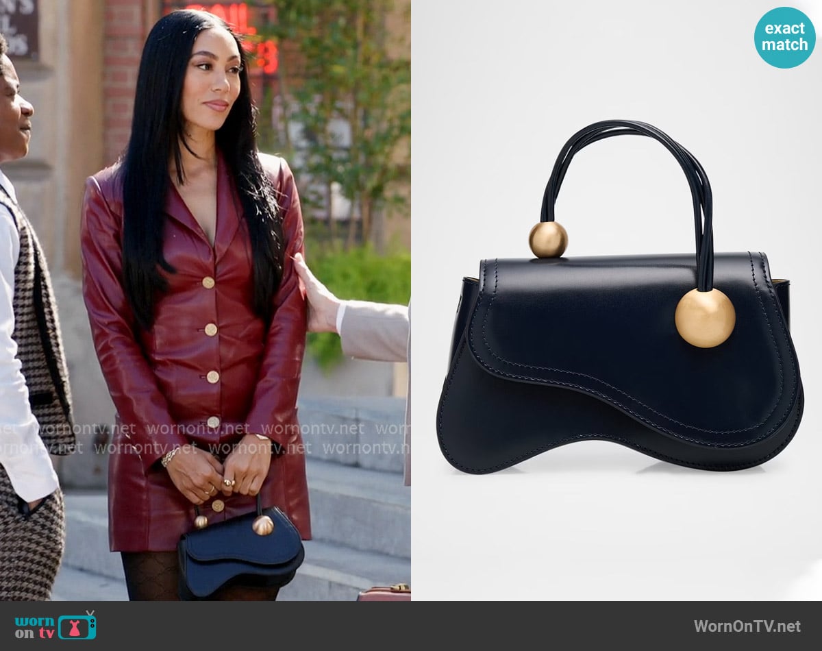 Cult Gaia Kazia Leather Crossbody Bag worn by Breonna Strong (Sasha Lance) on All American
