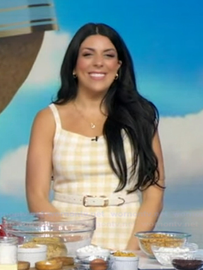 Danielle Sepsy’s yellow gingham check top and pants on Good Morning America Danielle Sepsy’s yellow gingham check top and pants on Good Morning America