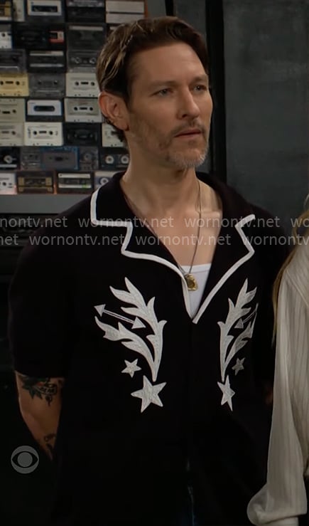 Daniel's black shirt with white embroidery on The Young and the Restless Daniel's black shirt with white embroidery on The Young and the Restless
