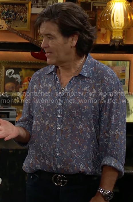 Danny's blue printed shirt and Gucci belt on The Young and the Restless