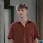 Danny’s brown linen shirt and printed swim shorts on General Hospital Danny’s brown linen shirt and printed swim shorts on General Hospital