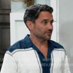 Dante’s blue and white colorblock shirt on General Hospital Dante’s blue and white colorblock shirt on General Hospital