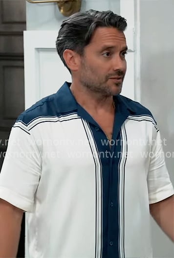 Dante’s blue and white colorblock shirt on General Hospital Dante’s blue and white colorblock shirt on General Hospital