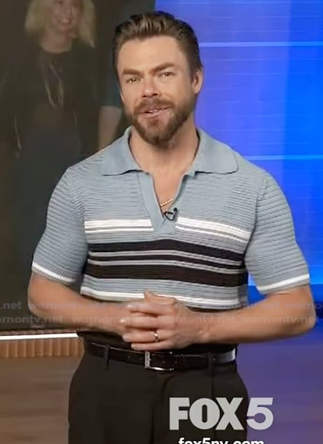 Derek Hough’s striped polo on Extra