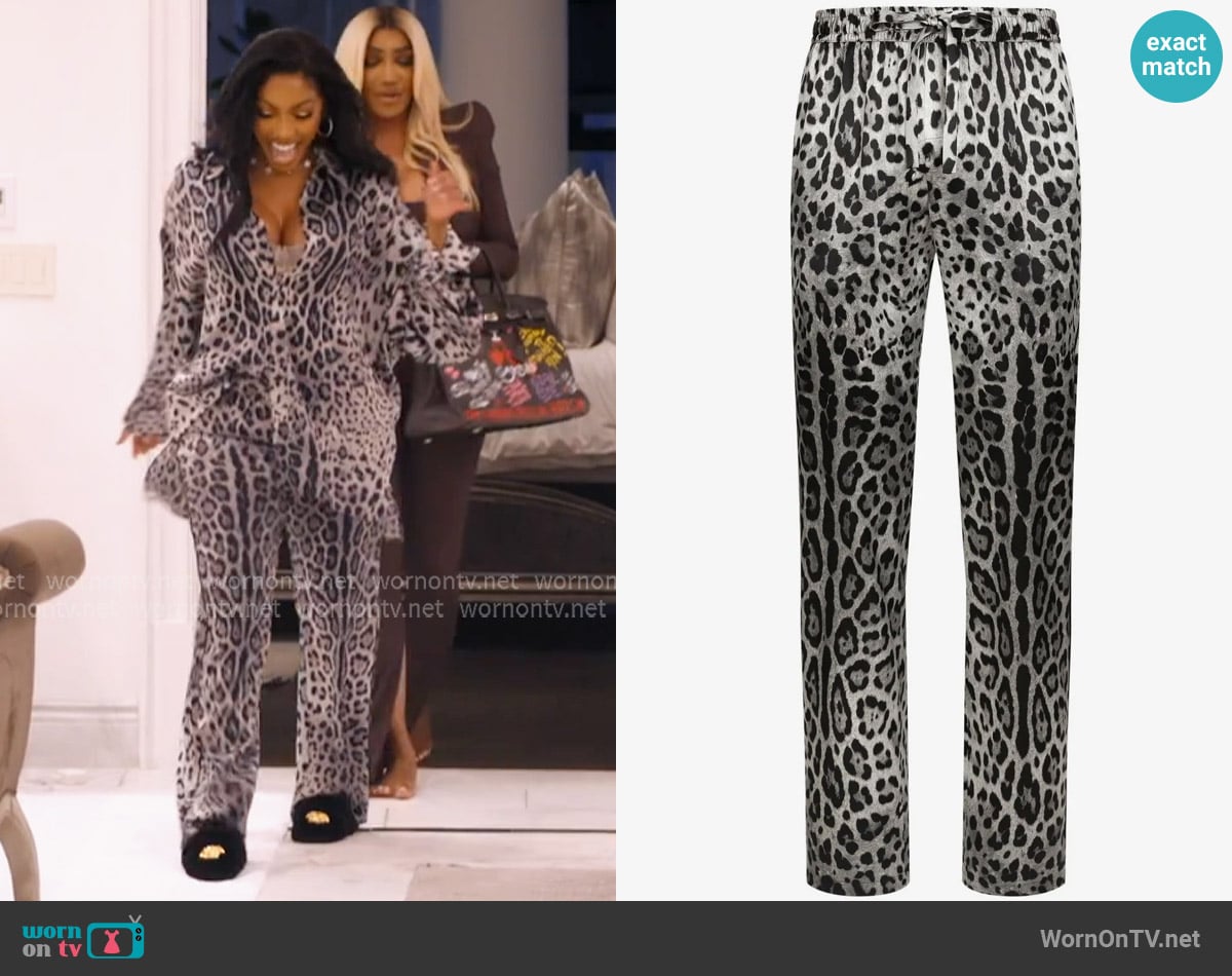 Dolce & Gabbana Animal-print silk lounge trousers worn by  on The Real Housewives Ultimate Girls Trip