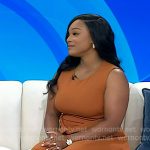 Dominique Dillon’s light brown belted sleeveless midi dress on Today