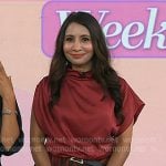 Dr. Taz Bhatia’s red asymmetric top and printed skirt on Today