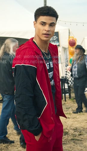 Dylan's red colorblock zip jacket on My Life with the Walter Boys