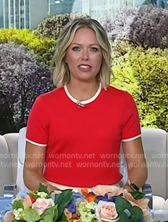 Dylan's red conrast trim short sleeve sweater on Today