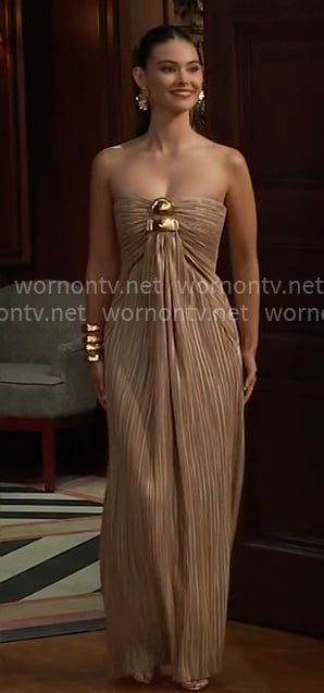 Electra’s gold strapless dress on The Bold and the Beautiful