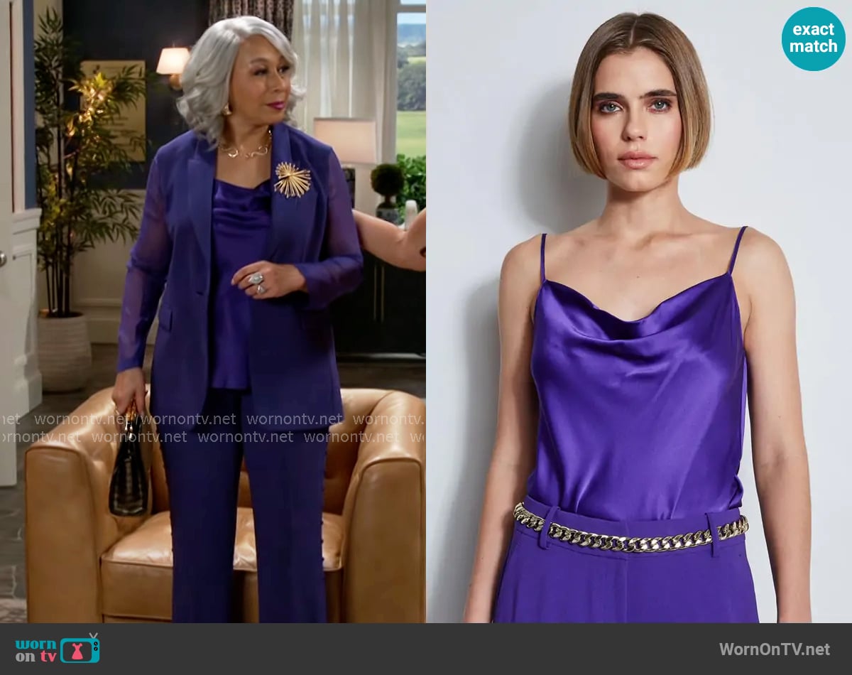 Elie Tahari Stretch Silk Cami in Grape worn by Anita Dupree (Tamara Tunie) on Beyond the Gates