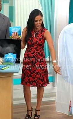 Elizabeth Werner's black and red printed dress on CBS Mornings