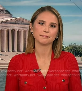 Elizabeth's red v-neck button front dress on Good Morning America