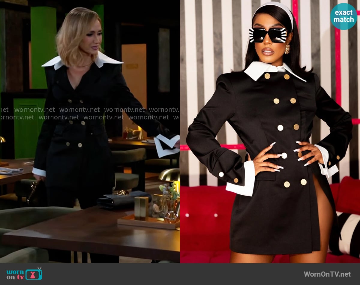 Ellae Lisque I Mean Business Black Backless Blazer Dress worn by Heather Armstrong (Ashley Jones) on Beyond the Gates Ellae Lisque I Mean Business Black Backless Blazer Dress worn by Heather Armstrong (Ashley Jones) on Beyond the Gates