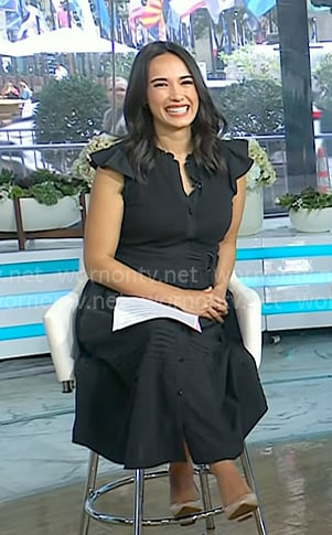 Emilie’s black ruffle belted dress on Today