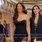 Emily’s black lace inset mini dress on The Real Housewives of Orange County Emily’s black lace inset mini dress on The Real Housewives of Orange County