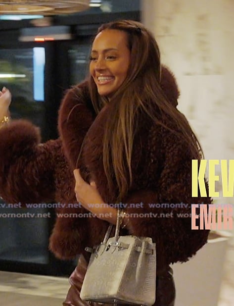 Emira’s burgundy fur jacket on Next Gen NYC