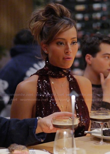 Emira's red sequin drape dress on Next Gen NYC