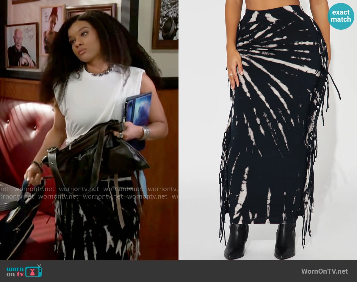 Fashion Nova Damari Tie Dye Maxi Skirt worn by Eva Thomas (Ambyr Michelle) on Beyond the Gates Fashion Nova Damari Tie Dye Maxi Skirt worn by Eva Thomas (Ambyr Michelle) on Beyond the Gates