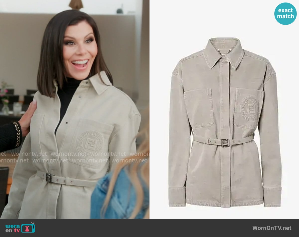 Fendi Single-breasted denim jacket worn by Heather Dubrow on The Real Housewives of Orange County Fendi Single-breasted denim jacket worn by Heather Dubrow on The Real Housewives of Orange County
