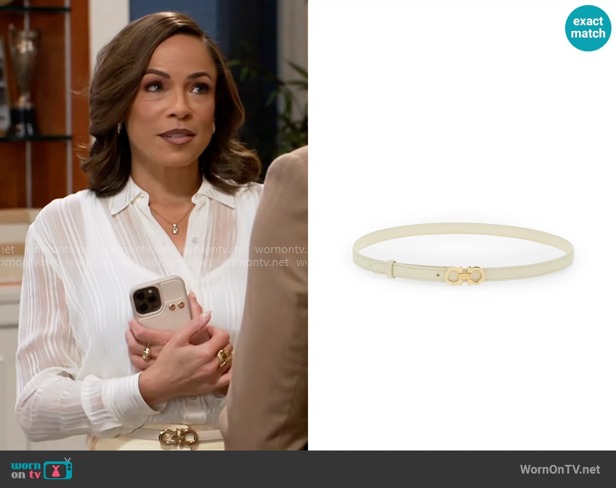 Ferragamo Gancini Buckle Leather Belt worn by Nicole Dupree Richardson (Daphnee Duplaix) on Beyond the Gates Ferragamo Gancini Buckle Leather Belt worn by Nicole Dupree Richardson (Daphnee Duplaix) on Beyond the Gates