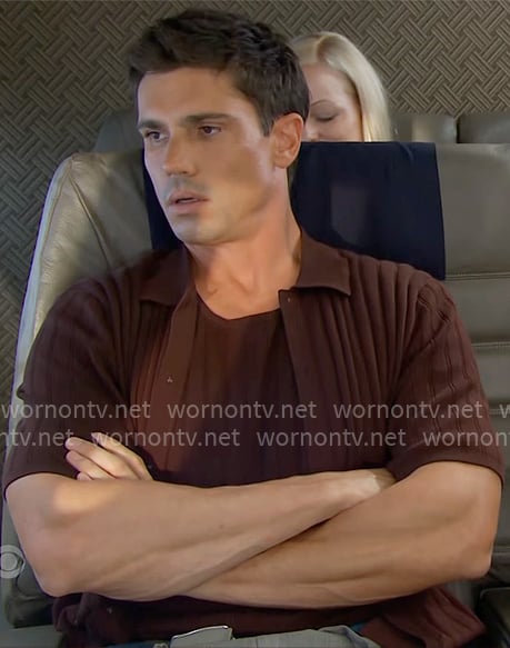 Finn’s brown rib knit shirt on The Bold and the Beautiful Finn’s brown rib knit shirt on The Bold and the Beautiful