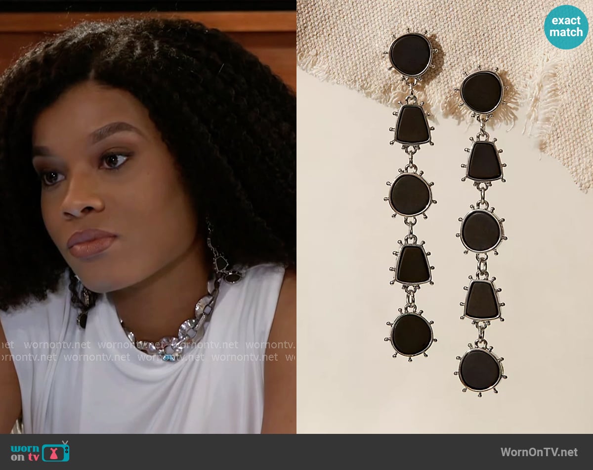 Free People Melinda Stone Earrings worn by Eva Thomas (Ambyr Michelle) on Beyond the Gates Free People Melinda Stone Earrings worn by Eva Thomas (Ambyr Michelle) on Beyond the Gates