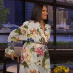 Garcelle’s blue floral print wrap coat on Live with Kelly and Mark Garcelle’s blue floral print wrap coat on Live with Kelly and Mark