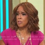 Gayle King’s pink v-neck corset sheath dress on CBS Mornings