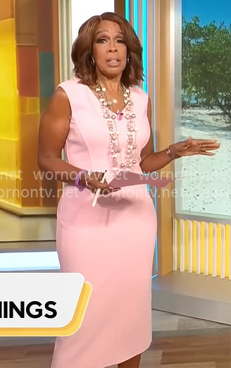 Gayle King's pink v-neck dress on CBS Mornings