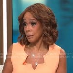 Gayle’s coral zig zag trim dress on CBS Mornings Gayle’s coral zig zag trim dress on CBS Mornings