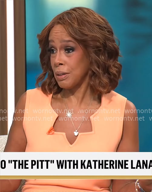 Gayle's coral zig zag trim dress on CBS Mornings