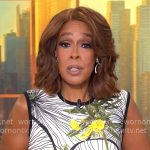 Gayle’s white floral sleeveless dress on CBS Mornings