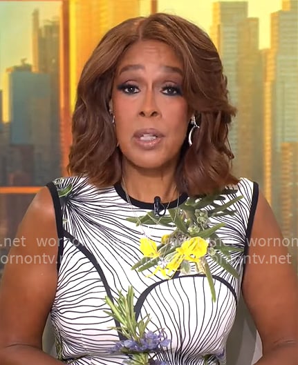 Gayle's white floral sleeveless dress on CBS Mornings