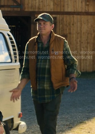 George’s green plaid shirt and brown padded vest on My Life with the Walter Boys