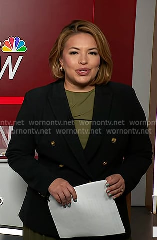 Gilma Avalos's black double breasted blazer on NBC News Daily