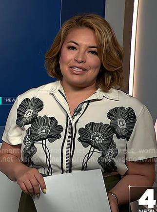 Gilma Avalos's white and black floral print shirt on NBC News Daily