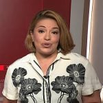 Gilma Avalos’s white and black floral print shirt on NBC News Daily Gilma Avalos’s white and black floral print shirt on NBC News Daily