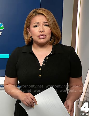 Gilma’s black pleated rib polo dress on NBC News Daily Gilma’s black pleated rib polo dress on NBC News Daily