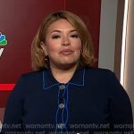 Gilma’s navy contrast trim cardigan on NBC News Daily Gilma’s navy contrast trim cardigan on NBC News Daily