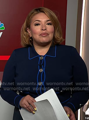 Gilma's navy contrast trim cardigan on NBC News Daily