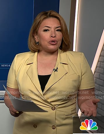 Gilma’s yellow double breasted short sleeve blazer on NBC News Daily Gilma’s yellow double breasted short sleeve blazer on NBC News Daily