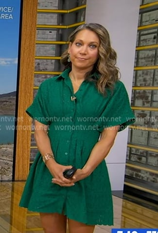 Ginger’s green eyelet mini shirtdress on Good Morning America Ginger’s green eyelet mini shirtdress on Good Morning America
