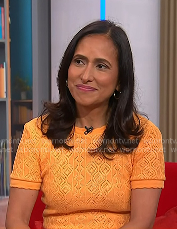 Grace Bastidas's orange crochet top on NBC News Daily