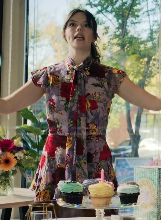 Grace’s purple floral ruffle dress on My Life with the Walter Boys