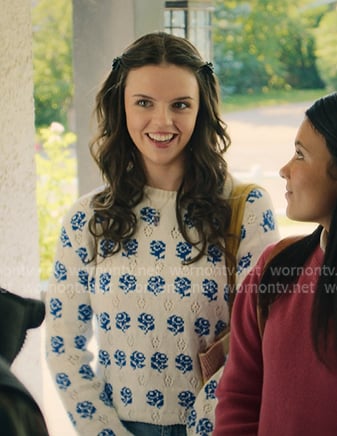 Grace’s white rse print sweater on My Life with the Walter Boys Grace’s white rse print sweater on My Life with the Walter Boys