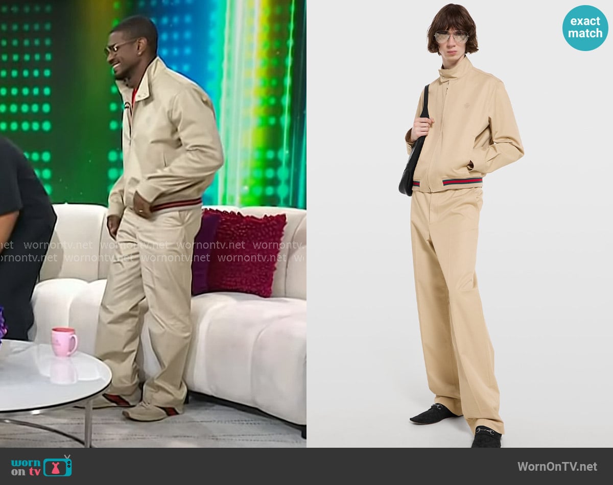 Gucci Cotton Twill Zip Jacket with Web and Pants worn by Usher on Today Gucci Cotton Twill Zip Jacket with Web and Pants worn by Usher on Today