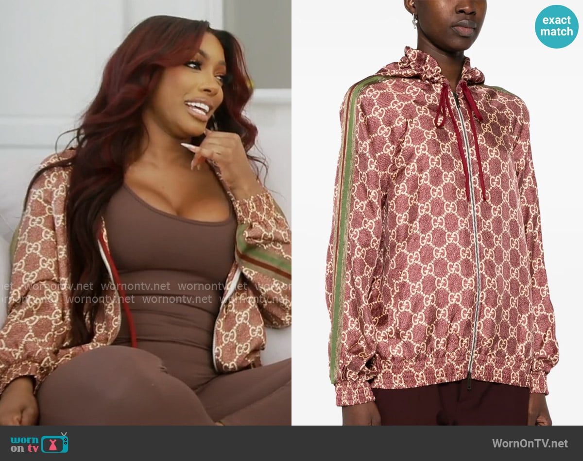 Gucci GG Supreme silk jacket worn by Porsha Williams on The Real Housewives of Atlanta Gucci GG Supreme silk jacket worn by Porsha Williams on The Real Housewives of Atlanta